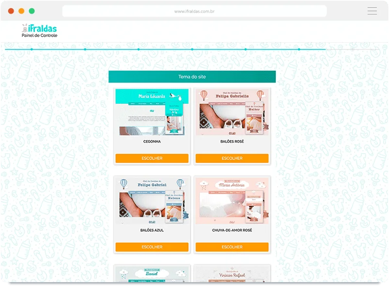 iFraldas.com.br - escolha entre temas variados para o chá de fraldas virtual