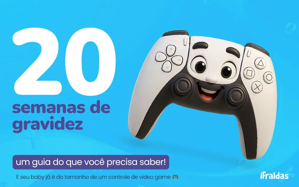Controle de videogame representando bebê de 20 semanas de gravidez