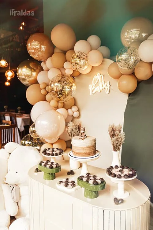 Painel para chá de bebê com ursinho e balões
