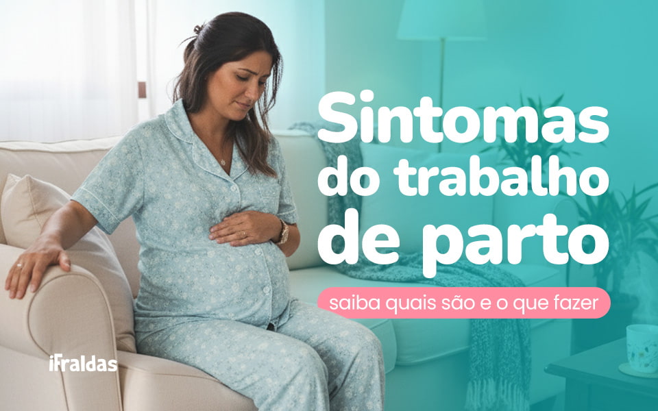 Mulher grávida com a expressão de que está com sintomas do trabalho de parto