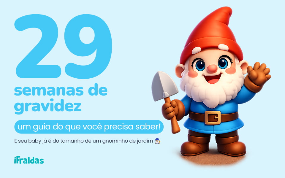 Gnominho e texto sobre 29 semanas de gravidez.