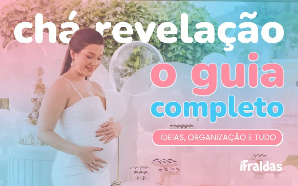 Mulher grávida em chá revelação com texto guia completo